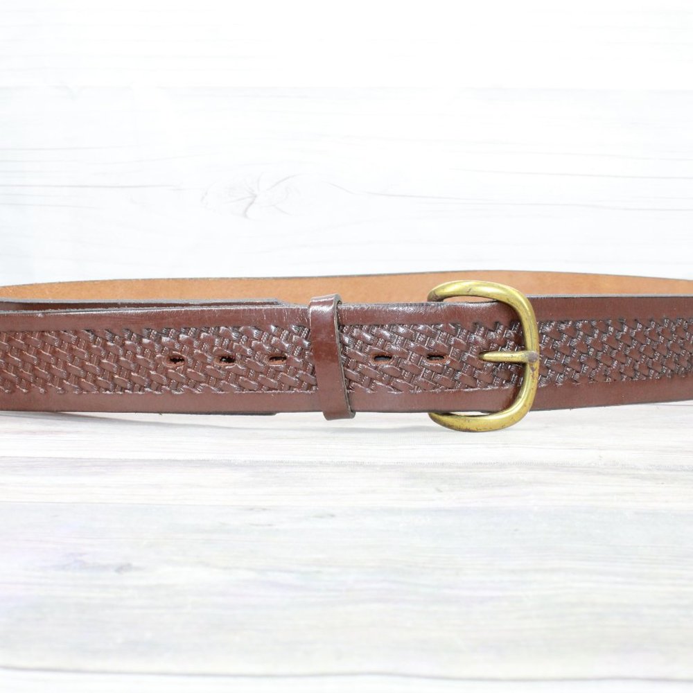 *Mens Brown Braided Design Leather D-Ring Buckle Belt Size 42 Inches - Picture 6 of 8
